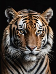 tiger closeup face portrait on black background from Generative AI