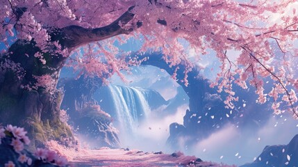 Whispers of spring: A cascade of cherry blossoms forming a delicate arch over a hidden Easter treasure.