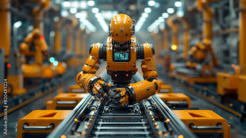 Aufkleber control unit directs robotic arms in a logistics setting, orchestrating product placement on conveyo