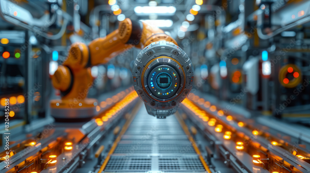 Aufkleber control unit directs robotic arms in a logistics setting, orchestrating product placement on conveyo