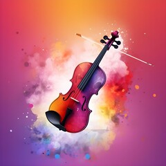 The violin is shown from smoke and color in the style of surrealistic elements
