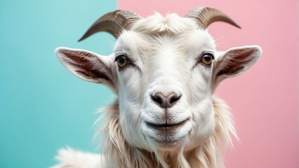 goat on bright pastel color background from Generative AI