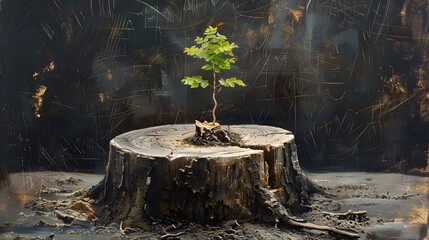 Young tree emerging from old tree stump
