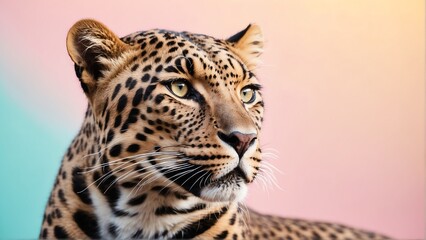 Obraz premium leopard on bright pastel color background from Generative AI