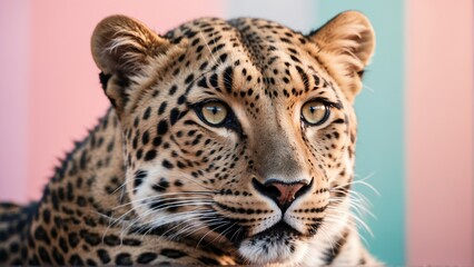 Fototapeta premium leopard on bright pastel color background from Generative AI