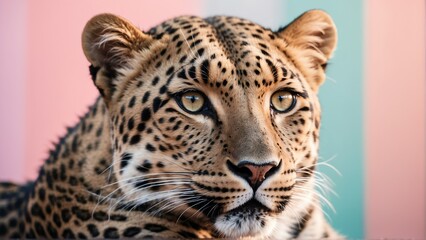 leopard on bright pastel color background from Generative AI