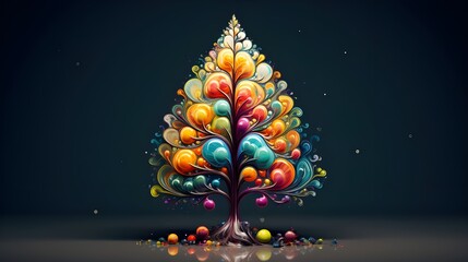 A christmas tree with colorful lights and a black background.
