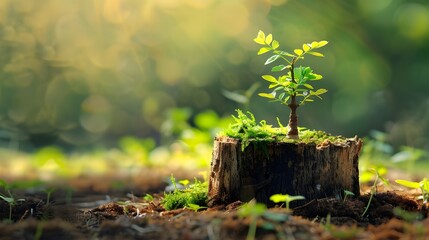 New life growing like young tree growing from old sumpHopeecologylife and love on earth concept

