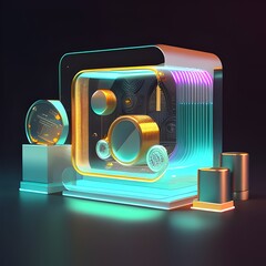 Sleek and Minimalist Digital Currency Exchange Platform with Geometric Shapes and Glowing Neon Accents