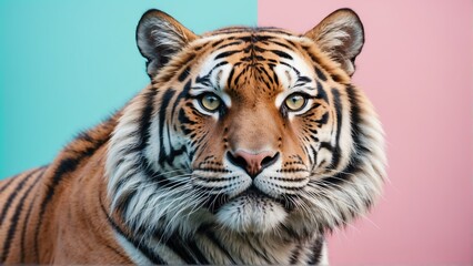 Fototapeta premium tiger on bright pastel color background from Generative AI