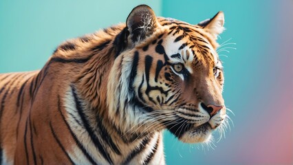 tiger on bright pastel color background from Generative AI
