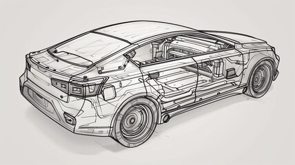 Fototapeta premium Car battery outline sketch, black, white background,generative ai