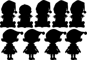 Set of Santa Claus silhouette cartoon character illustration