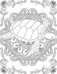 Sea Turtle on Mandala Coloring Page. Printable Coloring Worksheet for Adults and Kids. Educational Resources for School and Preschool. Mandala Coloring for Adults