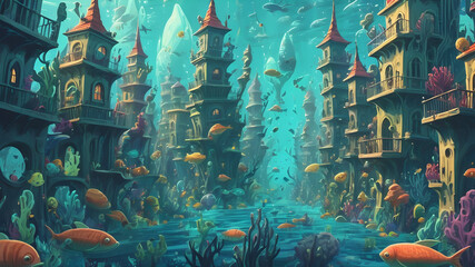 An underwater city populated by merfolk.