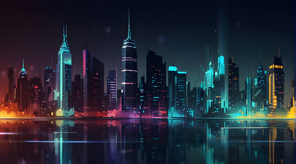 Fototapeta premium Modern artistic neon effect urban city or skyscrapers background and futuristic townscapes ai generative