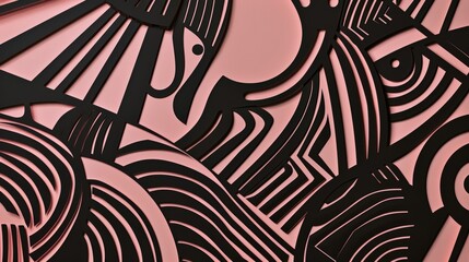 Obraz premium Abstract elegance: decorative geometric design in black vector lines Neatly cut against a light pink background. A striking balance of modern art and subtle charm