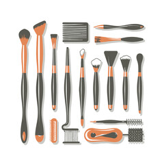 vector illustrations for collection brushes for beauty accessories with different colors

