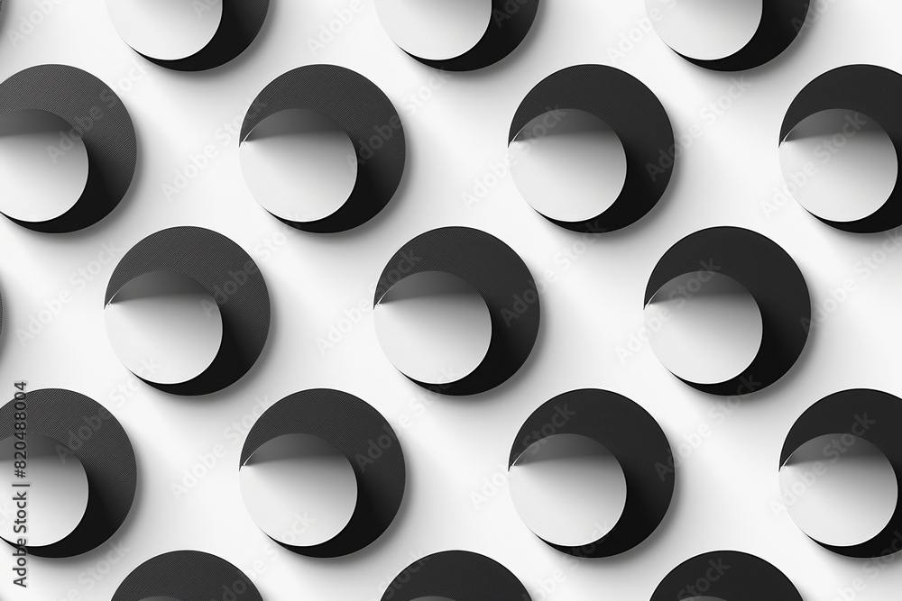 Poster abstract 3d geometric pattern with black and white circles creating a modern, minimalist design. per