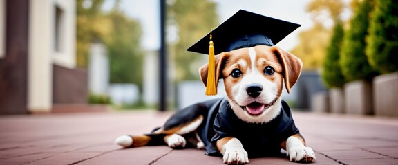 Dog wearing a graduation cap A humorous
