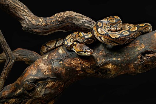 Ball Python coiling around a branch