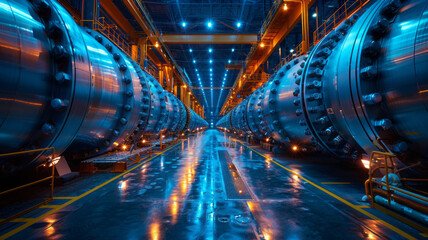 Row of turbines generating electricity in the Dam