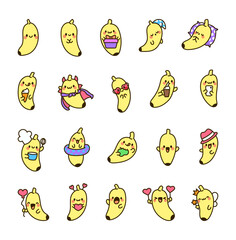 Smiling kawaii banana. Cartoon character. Hand drawn style. Vector drawing. Collection of design elements.