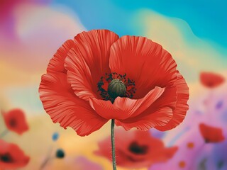 Red Poppy with a Colorful Background
