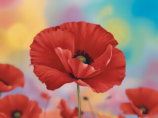 Red Poppy with a Colorful Background
