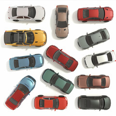 Multiple cars, oblique, overhead, different directions,generative ai