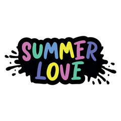 Handwritten phrase SUMMER LOVE. Warm season lettering typography for card, invitation. Calligraphy greeting card. Logo, badge, icon, banner, poster, sticker, print.