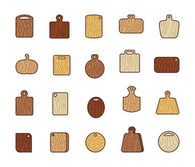 Wood cutting board. Kitchen item. Hand drawn style. Vector drawing. Collection of design elements.