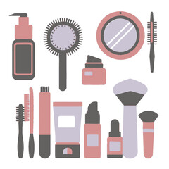 vector illustrations for collection brushes for beauty accessories with different colors
