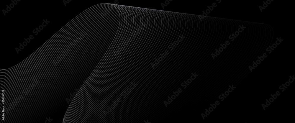 Poster vector black background with lines in wave shape gradient black background with wavy lines.