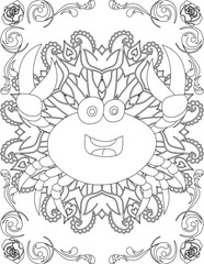 Crab on Mandala Coloring Page. Printable Coloring Worksheet for Adults and Kids. Educational Resources for School and Preschool. Mandala Coloring for Adults