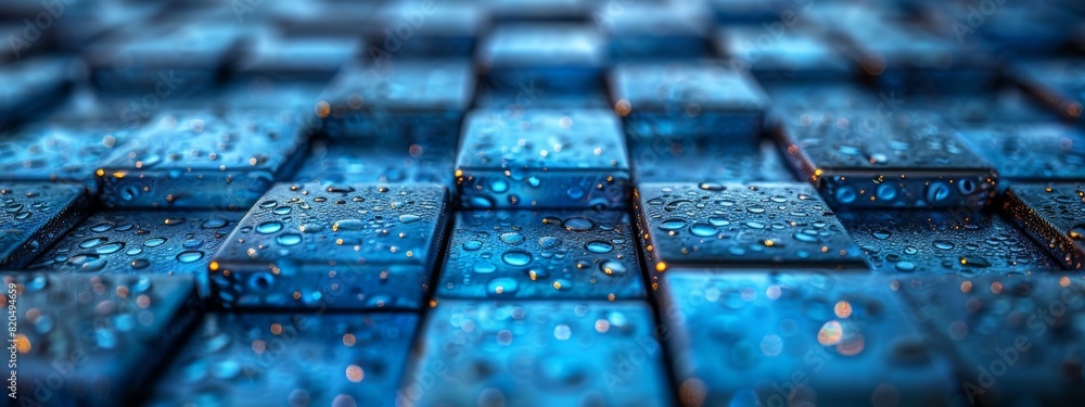 Poster blue abstract background created by squares lined up neatly.