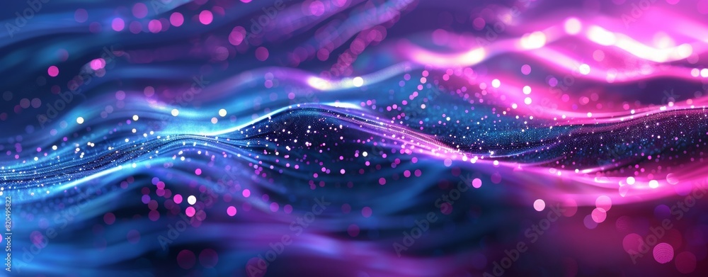 Poster 3d render of glowing neon lines and dots in the dark