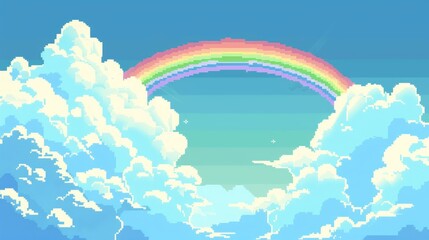 rainbow view background in sky in pixel style, Ai Generated Image