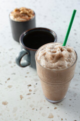 A view of a variety of coffee beverages.