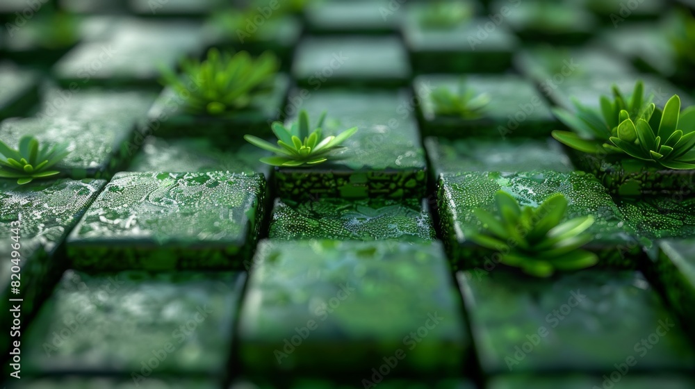 Poster green abstract background created by squares lined up neatly.