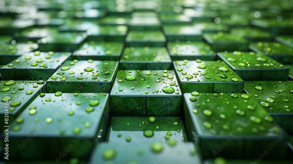 Poster green abstract background created by squares lined up neatly.