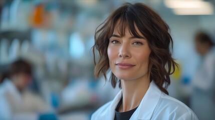 Obraz premium A woman in a lab coat looking at the camera.