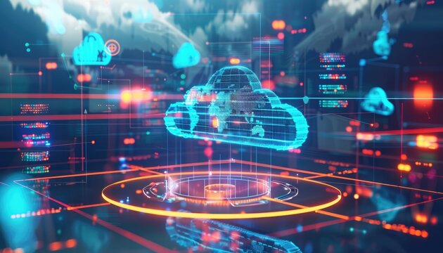 The visualization of a centralized cloud technology hub, seamlessly collecting data on lifestyle trends and financial activities worldwide.