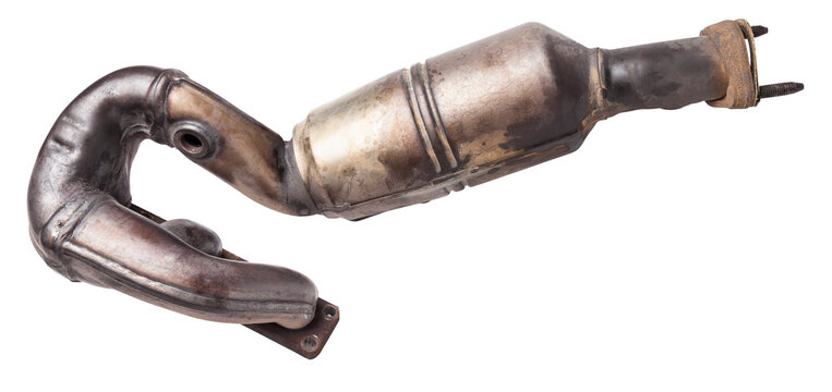 Automotive catalyst removed from a vehicle for repair with a ceramic coating inside as part of an exhaust system to remove harmful emissions in a car repair shop