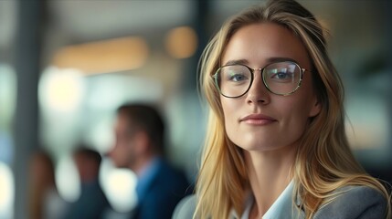 A woman in glasses looking at the camera.