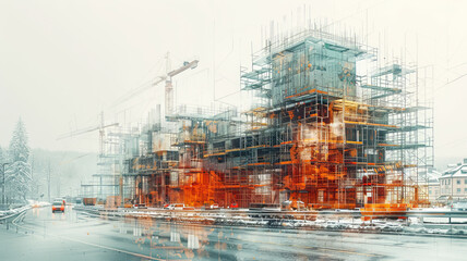 Double exposure graphic design transforms the construction scene,generative ai