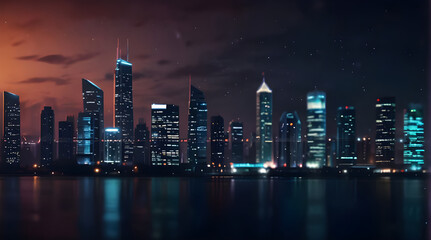 Fototapeta premium Modern artistic neon effect urban city or skyscrapers background and futuristic townscapes ai generative