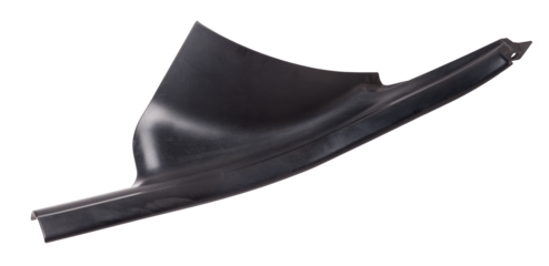 A black plastic decorative door sills in an automobile parsing for sale or repair in a workshop on a white isolated background in a photo studio.