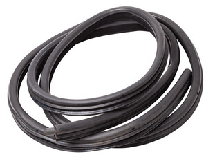 Rolled up black rubber sealant for elements of the car body, doors or trunk, for noise insulation, thermal and sound, preventing heat loss in the car interior. Sealing gasket for repair in a workshop.
