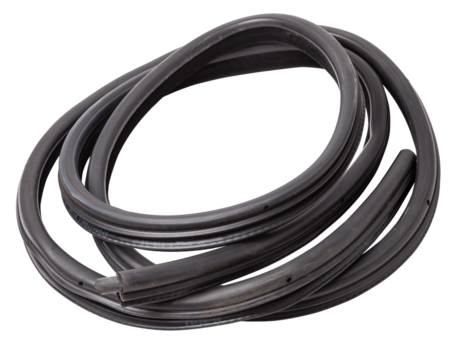 Rolled up black rubber sealant for elements of the car body, doors or trunk, for noise insulation, thermal and sound, preventing heat loss in the car interior. Sealing gasket for repair in a workshop.